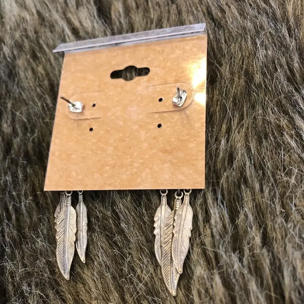 Vintage silver plated feather hematite earrings